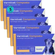 Kit Vermivet Composto Biovet 600mg com 4 Comprimidos Com 5 unidades