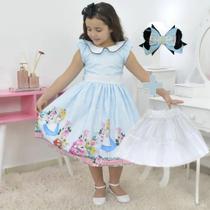Kit Vestido Alice no País das Maravilhas + saia de filó + Laço