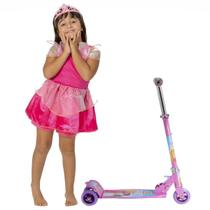 Kit Vestido Bela Adormecida + Patinete Rosa de Ferro Criança