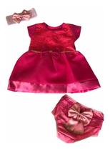 Kit Vestido Calcinha Laço Roupa Bebe 0-6 Meses 3 peças