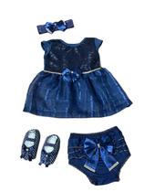 Kit Vestido Calcinha Sapatinho Laço Roupa Bebe 0-6 meses 4pc