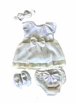 Kit Vestido Calcinha Sapatinho Laço Roupa Bebe 0-6 meses 4pc