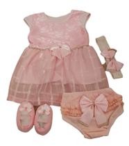 Kit Vestido Calcinha Sapatinho Laço Roupa Bebe 0-6 meses 4pc