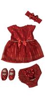 Kit Vestido Calcinha Sapatinho Laço Roupa Bebe 0-6 meses 4pc