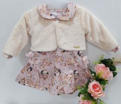 Kit Vestido Cetim + Bolero Pelo Bebe Menina Bela Fase 374 Kit Vestido Cetim + Bolero Pelo Bebe Menina Bela Fase 374
