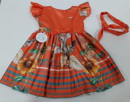 Kit Vestido Cetim Festa + Faixa Infantil Verao Dtuia 2318