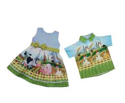 Kit Vestido e Camisa Fazendinha Infantil Irmãos Festa Kit Vestido e Camisa Fazendinha Infantil Irmãos Festa
