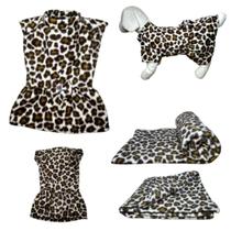 Kit Vestido E Manta Soft Para Cães- Onça G