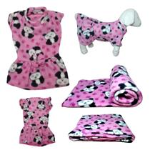 Kit Vestido E Manta Soft Para Cães - Rosa Panda Pp