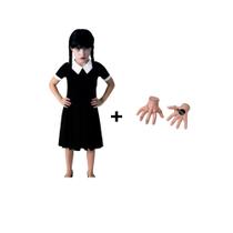 Kit Vestido Fantasia Wandinha Addams + Mãozinha Tic Tac Vestido Fantasia de menina halloween Kit Vestido Fantasia Wandinha Addams + Mãozinha Tic Tac Vestido Fantasia de menina halloween