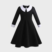 Kit Vestido Fantasia Wandinha Halloween Infantil Festa Menin Kit Vestido Fantasia Wandinha Halloween Infantil Festa Menin