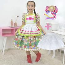 Kit Vestido Festa de São João - Junina + saia filó + laço cabelo - Moderna Meninas