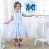 Kit Vestido festa infantil com borboletas + Laço para Cabelo