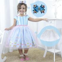 Kit Vestido festa infantil com borboletas + Saia de Filó + Laço