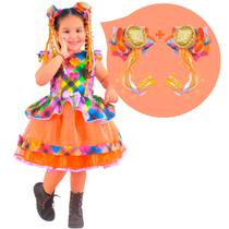 Kit Vestido Festa Junina São Joao Quadrilha Tule Laranja + 2 Laço - Pronta Entrega Kit Vestido Festa Junina São Joao Quadrilha Tule Laranja + 2 Laço - Pronta Entrega