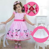 Kit Vestido festa Minnie Rosa superluxo + laço + saia de filó Kit Vestido festa Minnie Rosa superluxo + laço + saia de filó