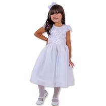 kit vestido infantil branco escaline mais laço cabelo para batizado daminha florista festa casamento reveillon 4 6 anos