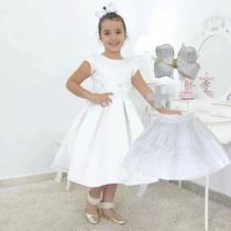 Kit Vestido infantil branco festa + laço para cabelo + saia filó - Moderna Meninas