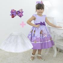 Kit vestido infantil da princesa Sofia + laço cabelo + saia filó