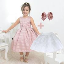Kit Vestido Infantil festa rosa seco + laço cabelo + saia de filó