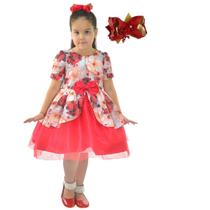 Kit Vestido Infantil Floral Tule Vermelho Glitter: Natal + Laço para Cabelo