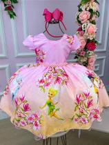 Kit Vestido Infantil Tinker Bell Rosa com Asa de Borboletas Luxo