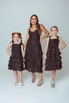 Kit vestido mãe e filha preto de babado
