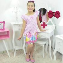 Kit Vestido Princesas - Tubinho trapézio Rosa + Laço