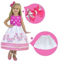 Kit Vestido Rosa Pink Floral + saia de filó + Laço para Cabelo Kit Vestido Rosa Pink Floral + saia de filó + Laço para Cabelo