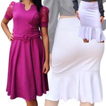 Kit vestido+Saia Feminino Evangélicas Midi Godê Rodado Lançamento Barato Mais Vendido