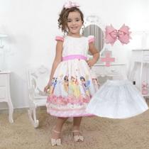 Kit Vestido tema as princesas + laço cabelo + saia filó