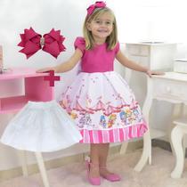 Kit Vestido Tema Circo com Patati e Patatá + saia de filó + Laço