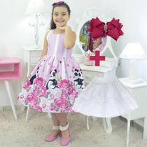 Kit Vestido tema Panda Rosa + saia de filó + laço para cabelo Kit Vestido tema Panda Rosa + saia de filó + laço para cabelo