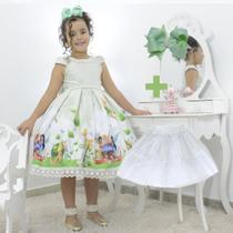 Kit Vestido tema Sininho - Tinker Bell + saia de filó + laço