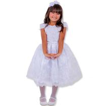 kit vestido tutu branco infantil menina c/ laço de cabelo para batizado daminha florista reveillon 4 6 8 anos