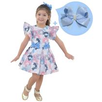 Kit Vestido Ursinhos Cute Casual + Laço para Cabelo