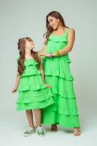 Kit vestido verde babado mãe e filha tamanho p