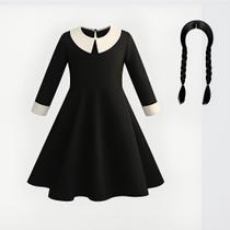 Kit Vestido Wandinha Vestido Peruca Terror Família Adams Dia das Bruxas Bruxinha Criança Cosplay Assustador Vandinha Festa Kit Vestido Wandinha Vestido Peruca Terror Família Adams Dia das Bruxas Bruxinha Criança Cosplay Assustador Vandinha Festa