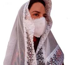 Kit Véu Ccb E Máscara Com Renda Guipir Redondo Ou Quadrado