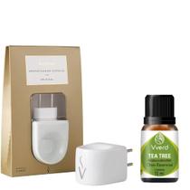 Kit Via Aroma Aromatizador Elétrico de Porcelana Bivolt e Óleo Essencial Tea Tree Puro 10ml Vverd Aromaterapia e Purificação do Ambiente