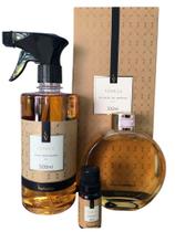 Kit via aroma difusor 200ml+agua perfumada 500ml+ essencia 10ml vanilla