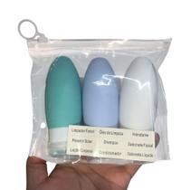Kit Viagem 3 Frascos Silicone Shampoo Creme Hidratante 90ml Cor:Verde Lilás Branco