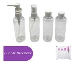 Kit Viagem 4 Peças Frasco 100ml Portatil Shampoo Creme Spray