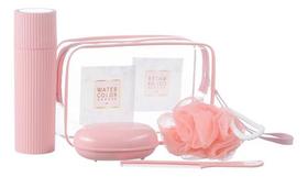 Kit Viagem 5 Peças Organizador Banho Esponja Porta Escova