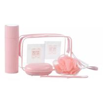 Kit Viagem 5 Peças Organizador Banho Esponja Porta Escova