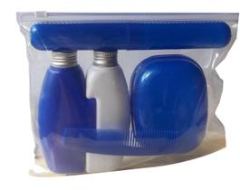 Kit Viagem Azul 4 Peças E Estojo 22x18x3Cm