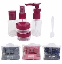 Kit viagem com frasco de plastico + espatula 7 pecas na bolsa - Interponte Kit viagem com frasco de plastico + espatula 7 pecas na bolsa - Interponte