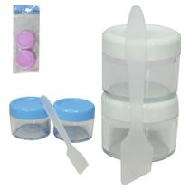 Kit viagem com pote de plastico + espatula colors 3 pecas na solapa