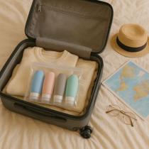 Kit Viagem Frasco Pote Shampoo Condicionador Creme Loção Silicone 4Uni 90ml Nécessaire Feminino