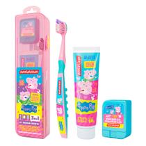 Kit Viagem Infantil Porta Escova Dental com Pasta e Fio Peppa Pig DC Estojo Dentalclean Kit Viagem Infantil Porta Escova Dental com Pasta e Fio Peppa Pig DC Estojo Dentalclean